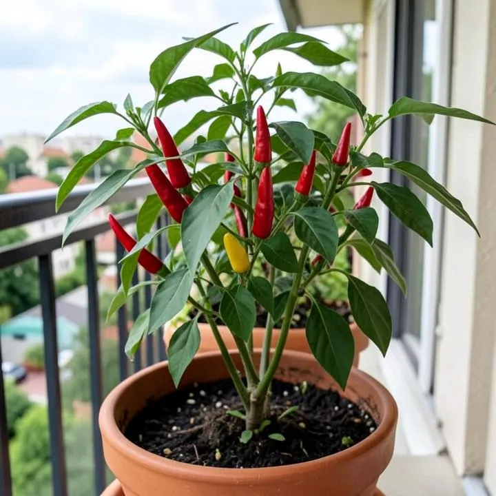 Pimenteira com pimentas vermelhas em vaso