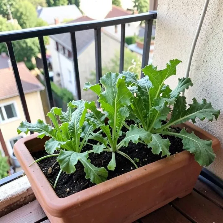 Rúcula e couve em jardineira na varanda